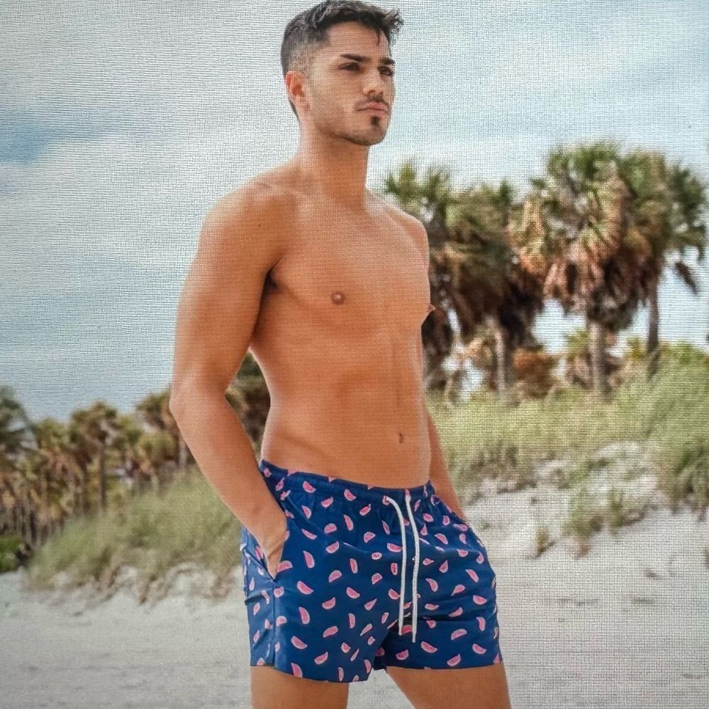 Sovereign Code Men’s Tropical Watermelon Print Blue Red Swim Trunks Size Medium